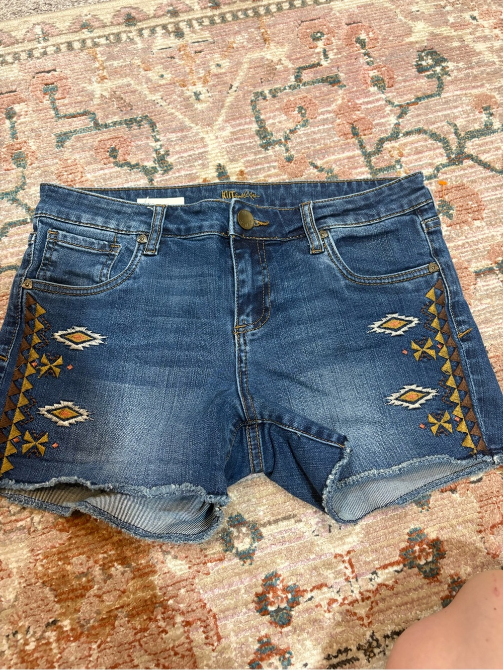 Kut from the Kloth Embroidered Denim Cutoff Shorts - Blue